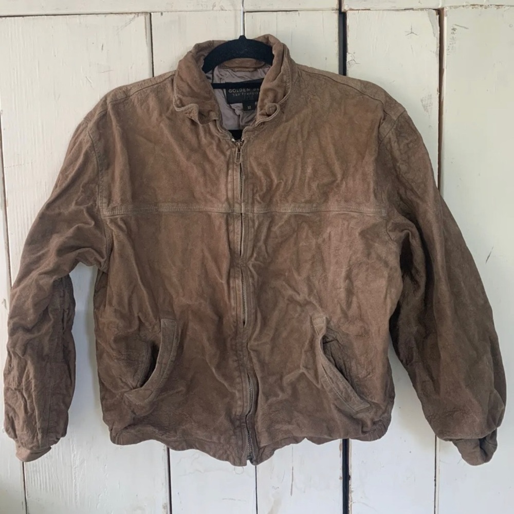 Golden Bear Jacket Mens Brown Leather Full Zip Bomber Coat Vintage